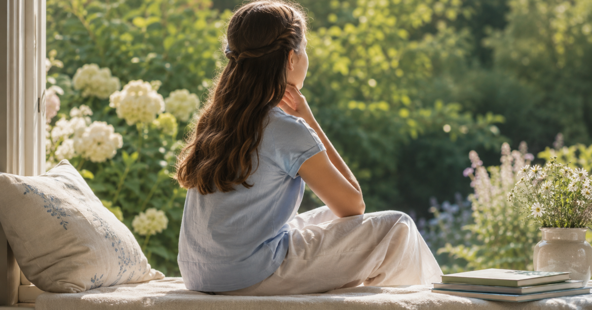 Jugendliche von hinten im warmen Sommerlicht, Hand sanft am Hals