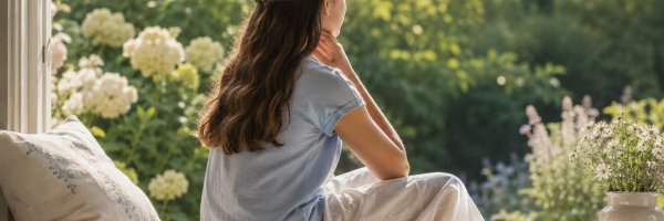 Jugendliche von hinten im warmen Sommerlicht, Hand sanft am Hals